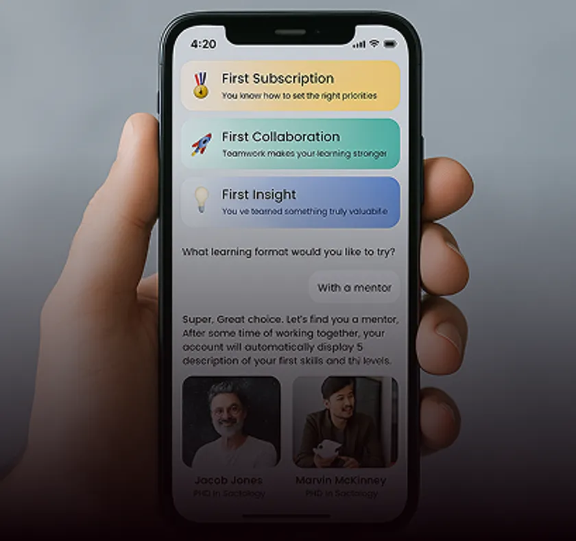 Smartphone with a list of practical tasks in UME Space